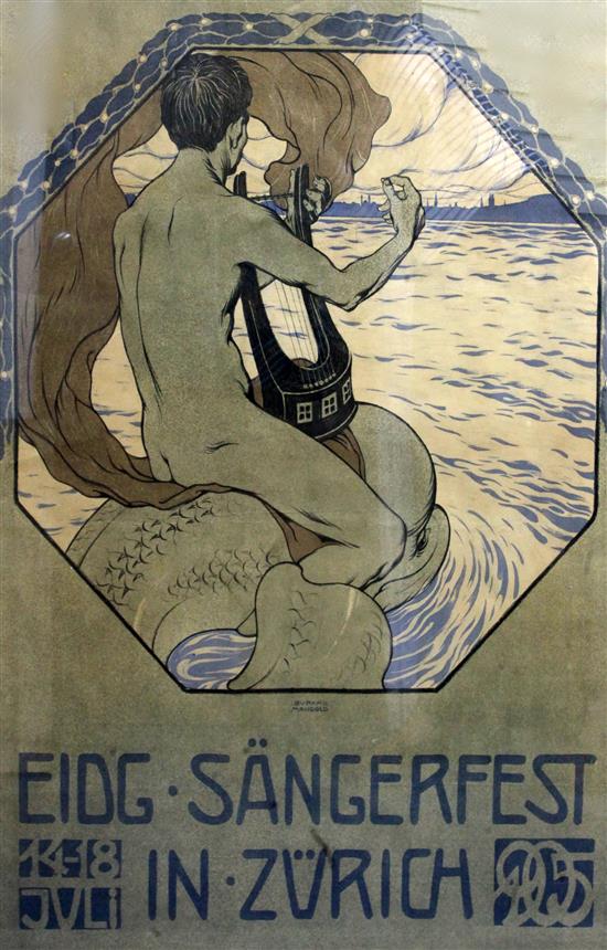 Burkhard Mangold (1873-1950). Eidg.Sangerfest in Zurich 38 x 28.5in.